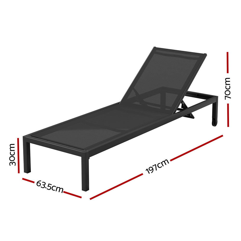 Santorini Adjustable Aluminium Sun Lounge | 5 Position Outdoor Pool Lounger Day Bed With Moveable Wheels