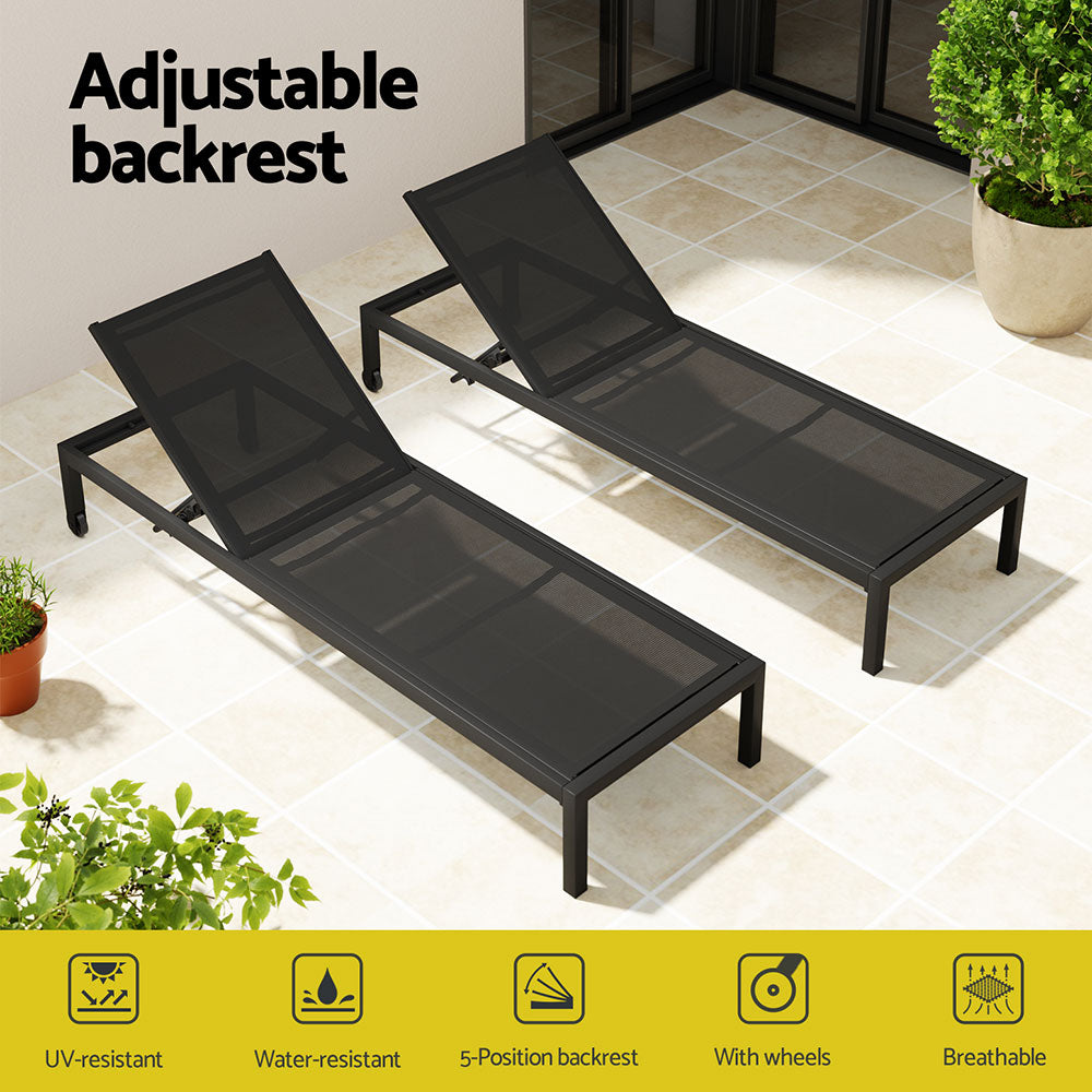 Santorini Adjustable Aluminium Sun Lounge | 5 Position Outdoor Pool Lounger Day Bed With Moveable Wheels