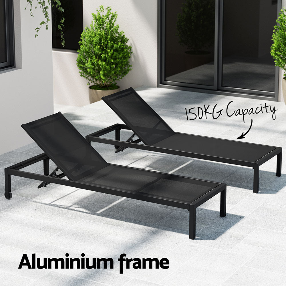 Santorini Adjustable Aluminium Sun Lounge | 5 Position Outdoor Pool Lounger Day Bed With Moveable Wheels