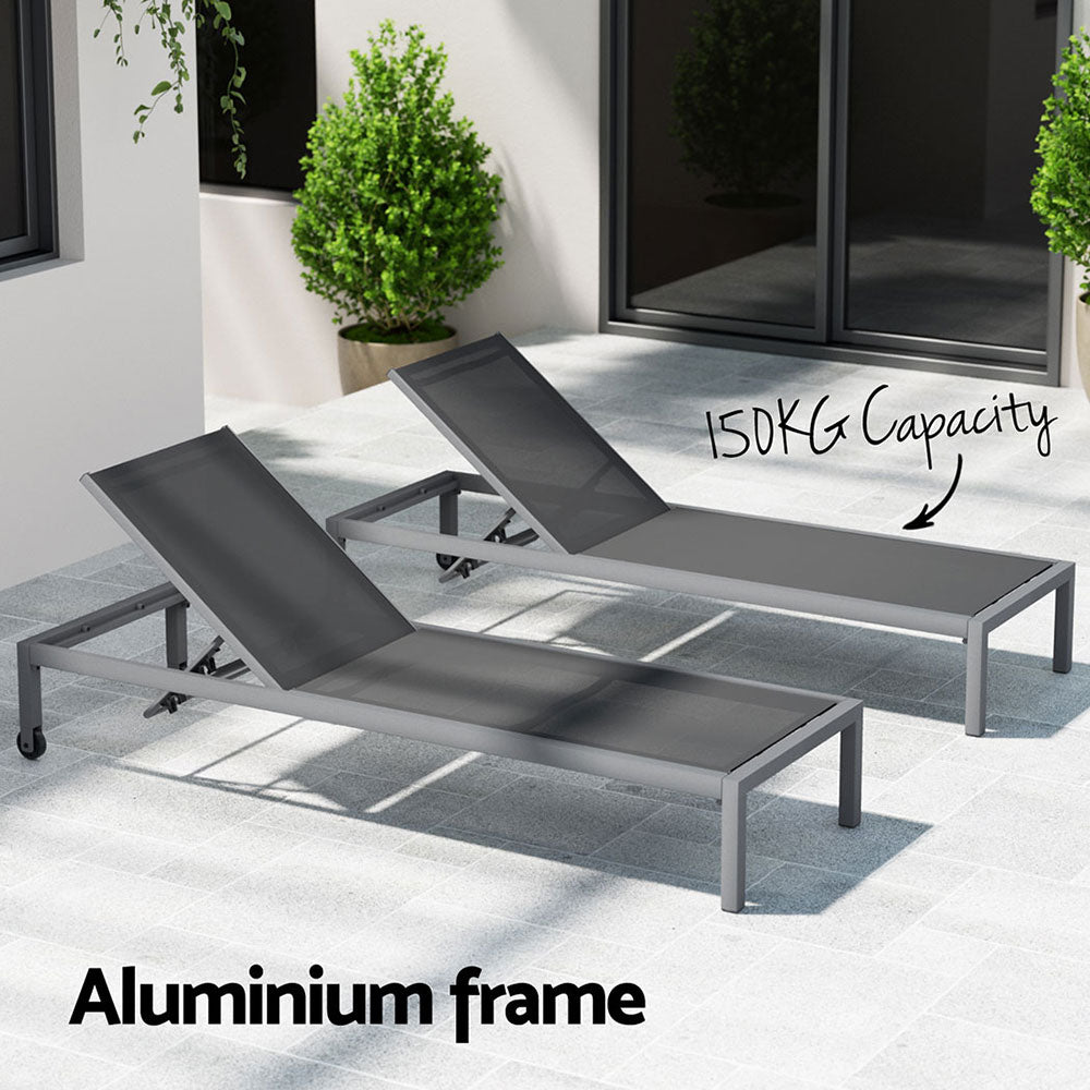 Santorini Adjustable Aluminium Sun Lounge | 5 Position Outdoor Pool Lounger Day Bed With Moveable Wheels