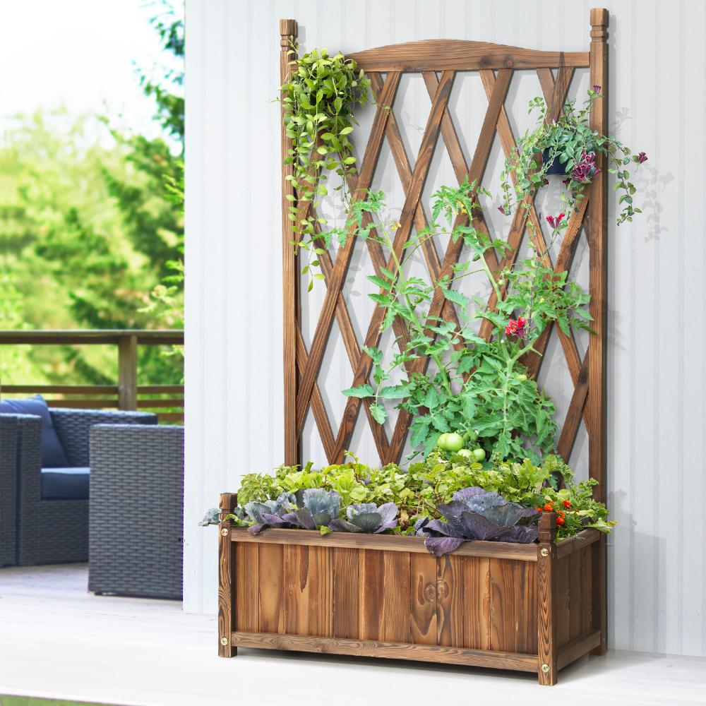Arezzo Wooden Garden Bed with Climbing Trellis | Raised Garden Bed Standing Flower Vegetable Planter