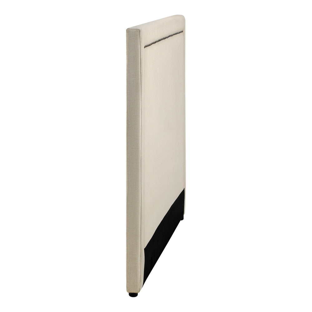 Scandi Luxore Linen Fabric Stud Trim Headboard | Padded Modern Beige Upholstered Bed Head