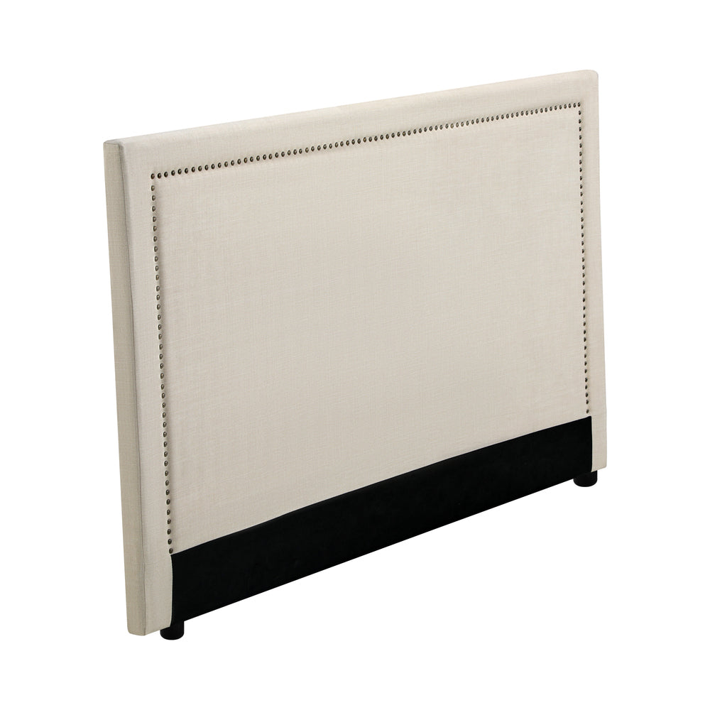 Scandi Luxore Linen Fabric Stud Trim Headboard | Padded Modern Beige Upholstered Bed Head