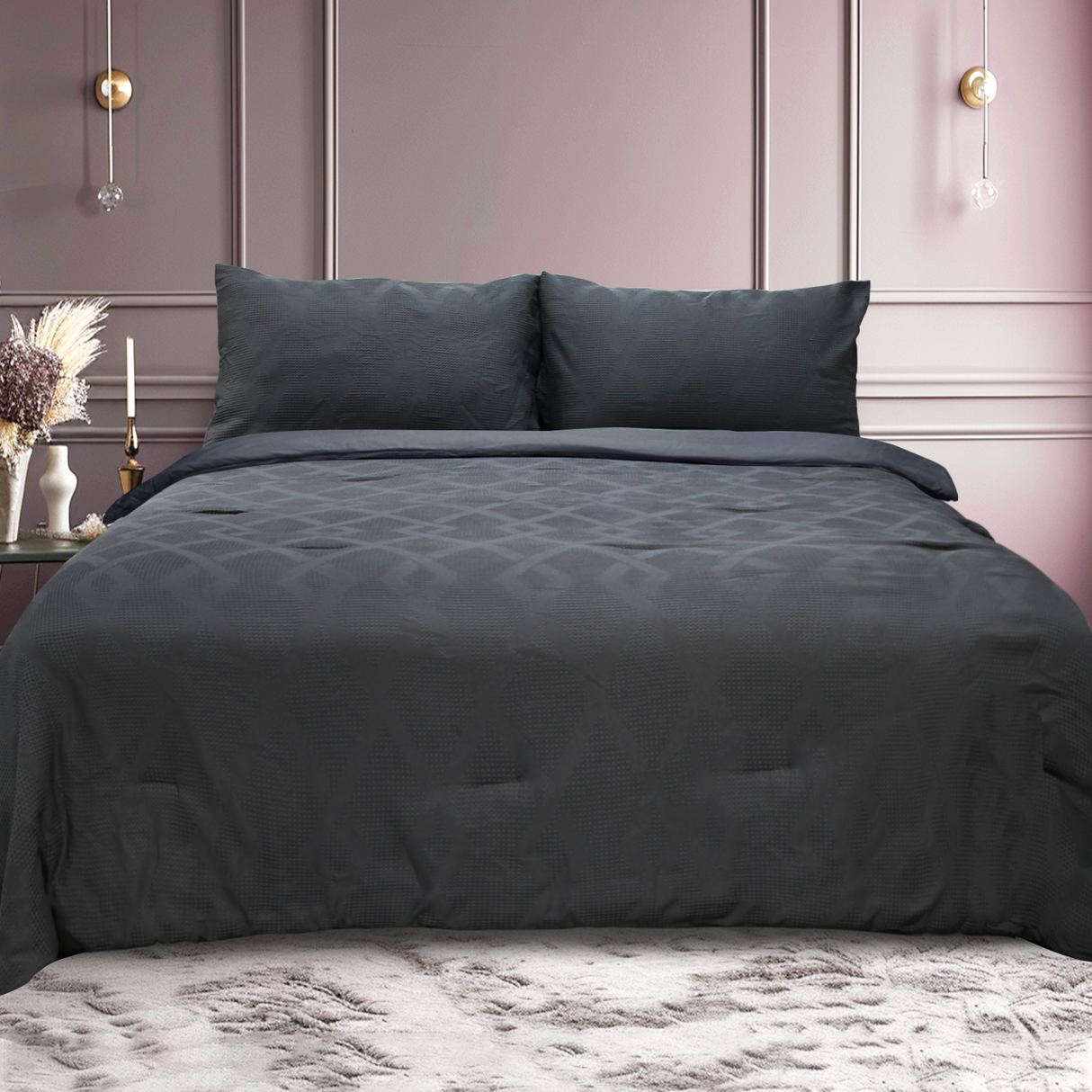 Ramesses Premium 3pc Jacquard Waffle Comforter Set | Summer Breathable 3 Piece Coverlet Set