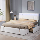 Aria Luxury LED PU Leather 2 Draw Storage Bed with USB | Adjustable Headboard Soft Padded Bed Frame