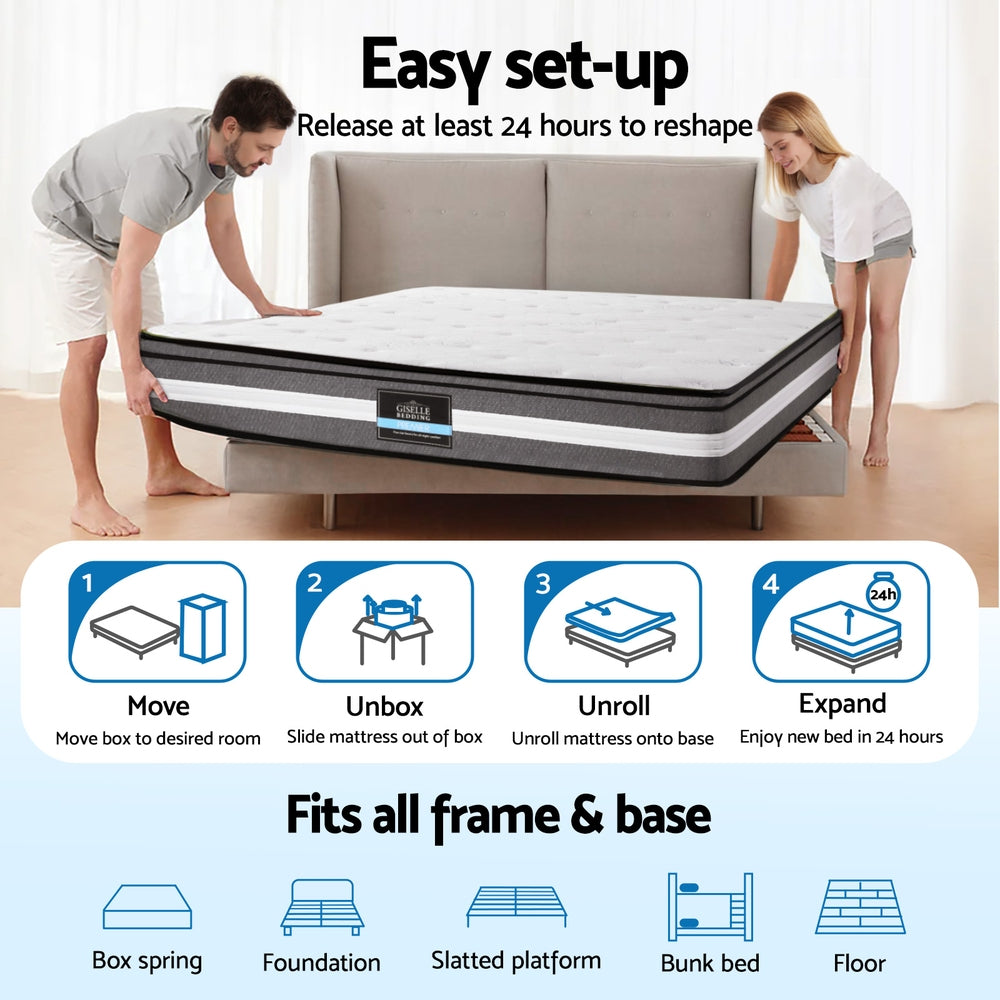 Portessa Super Cool Gel Memory Foam Spring Premium Mattress | 30cm Superior Support Medium Firm Reinforced Edge Mattress