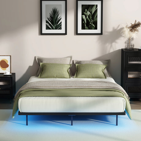 Orion LED Lights Metal Bed Base with USB  Chargers | Reinforced All Metal Floating Bed