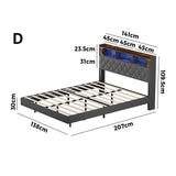 Brighton Modern LED Lights Bed w USB Charging | Soft Fabric LED Floating Bed Frame
