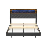 Brighton Modern LED Lights Bed w USB Charging | Soft Fabric LED Floating Bed Frame
