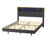 Brighton Modern LED Lights Bed w USB Charging | Soft Fabric LED Floating Bed Frame