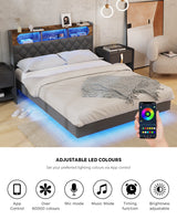 Brighton Modern LED Lights Bed w USB Charging | Soft Fabric LED Floating Bed Frame