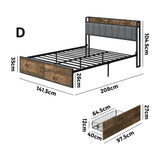 Toorak Wood Metal Storage Bed with AC USB Charging | Strong Frame Rustic Style Bed w 4 Storage Draws
