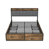 Toorak Wood Metal Storage Bed with AC USB Charging | Strong Frame Rustic Style Bed w 4 Storage Draws
