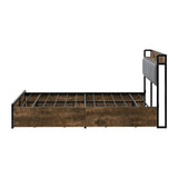 Toorak Wood Metal Storage Bed with AC USB Charging | Strong Frame Rustic Style Bed w 4 Storage Draws