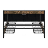 Toorak Wood Metal Storage Bed with AC USB Charging | Strong Frame Rustic Style Bed w 4 Storage Draws