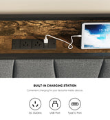 Toorak Wood Metal Storage Bed with AC USB Charging | Strong Frame Rustic Style Bed w 4 Storage Draws