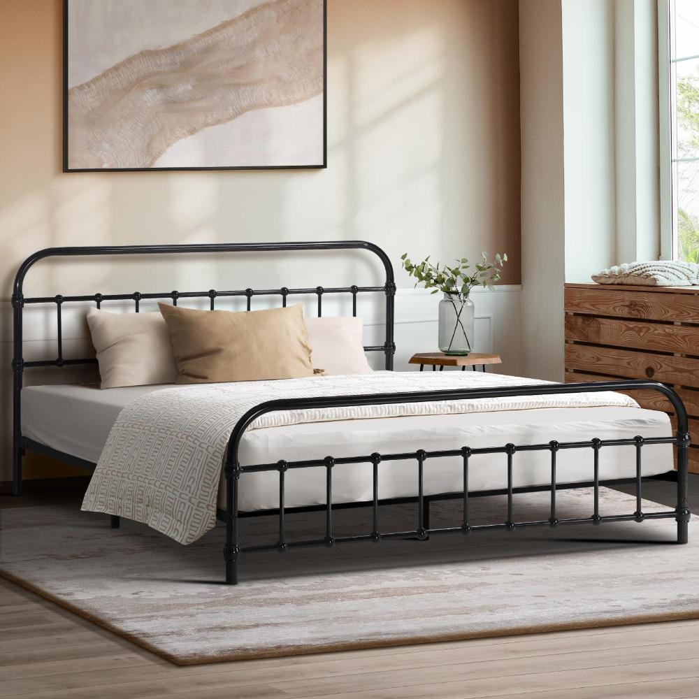 Alcantra Modern Full Metal Extra Strong Bed Frame | Sturdy Metal Designer Bed in Black