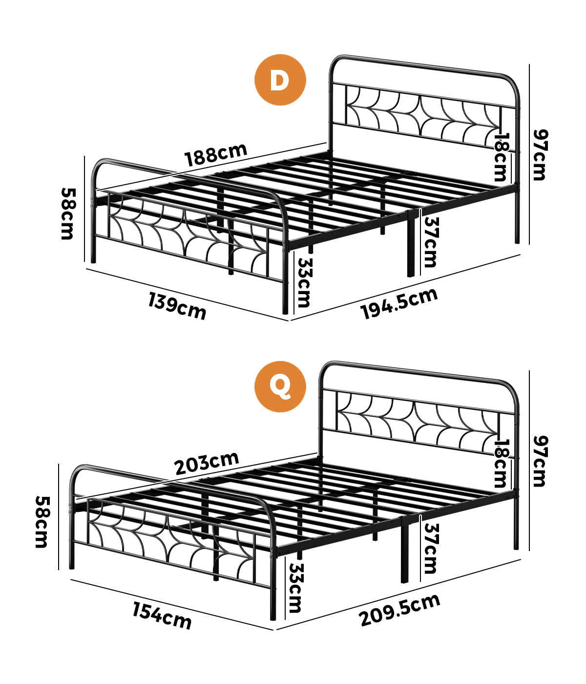 Forma Vintage Full Metal Extra Strong Bed Frame | Star Design Metal Bed in Black