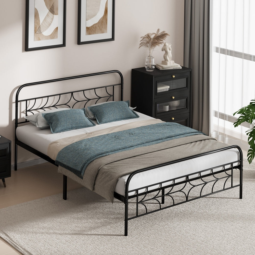 Forma Vintage Full Metal Extra Strong Bed Frame | Star Design Metal Bed in Black