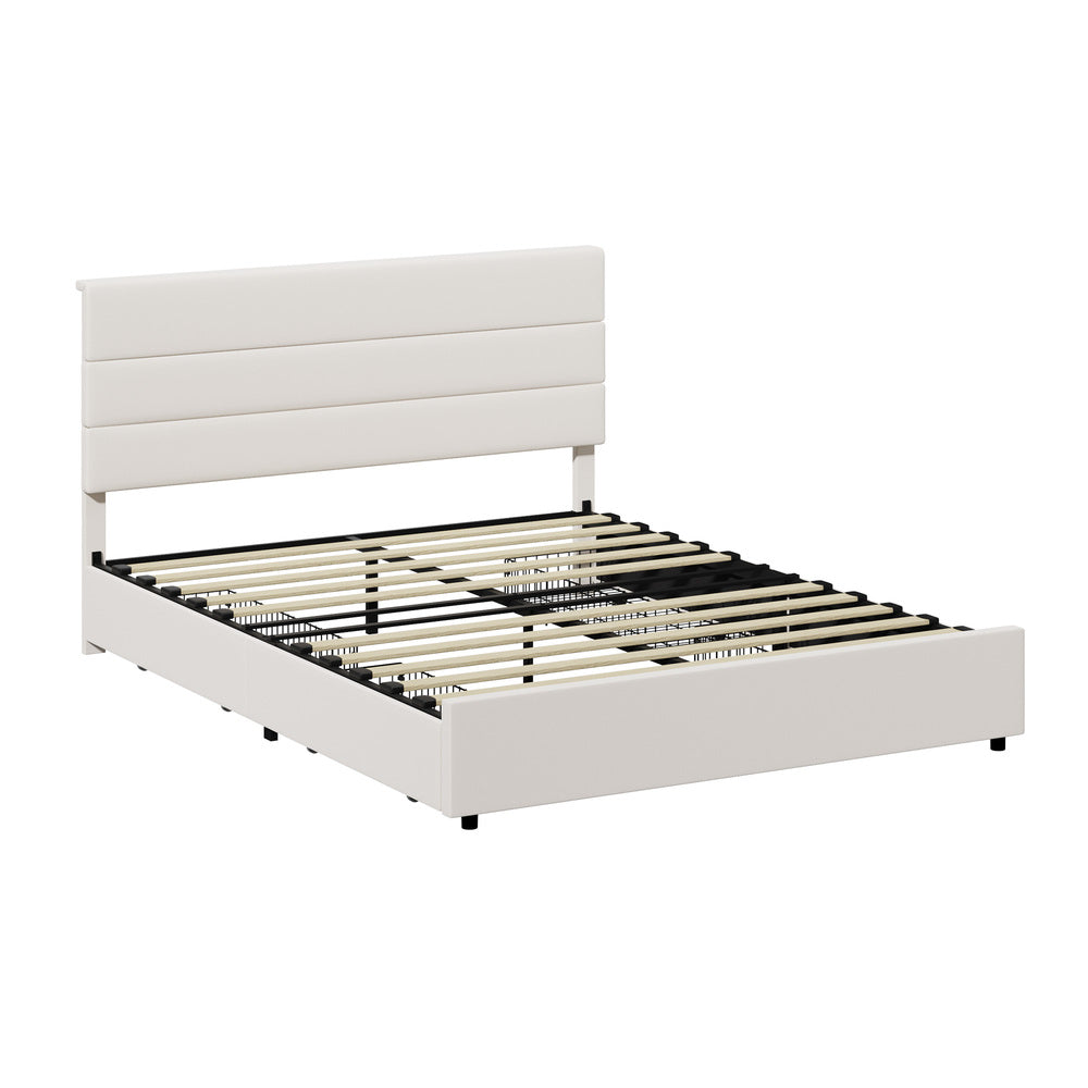 Kensington Padded Fabric Beige Bed | Cushioned Upholstered Luxe Fabric Bed Frame