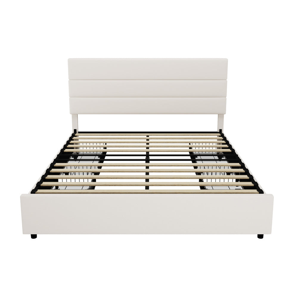 Kensington Padded Fabric Beige Bed | Cushioned Upholstered Luxe Fabric Bed Frame