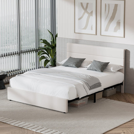 Kensington Padded Fabric Beige Bed | Cushioned Upholstered Luxe Fabric Bed Frame