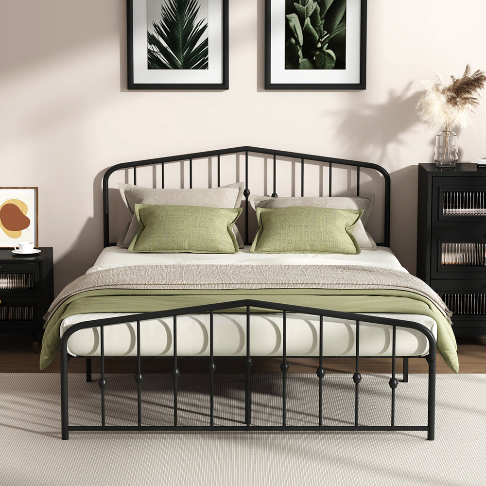 Obsidian Vintage Full Metal Extra Strong Bed Frame | Classic Design Metal Bed in Black