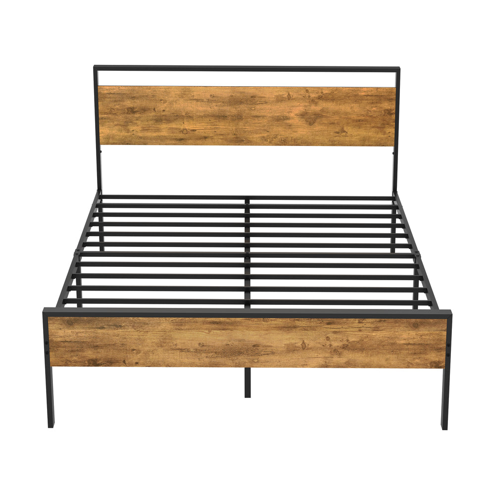 Aurelius Rustic Metal and Wood Bed | Strong Steel Support Platform Bed Frame