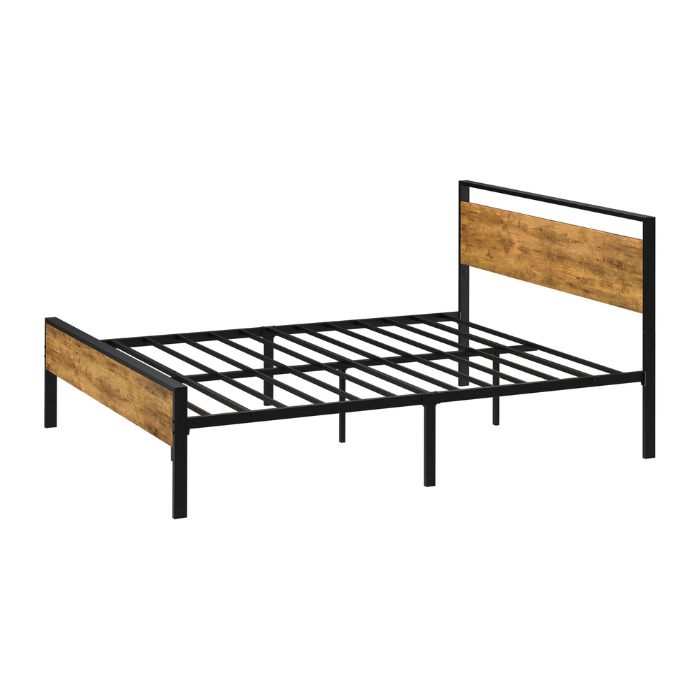 Aurelius Rustic Metal and Wood Bed | Strong Steel Support Platform Bed Frame