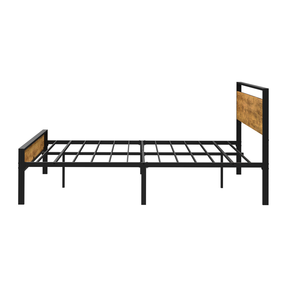 Aurelius Rustic Metal and Wood Bed | Strong Steel Support Platform Bed Frame