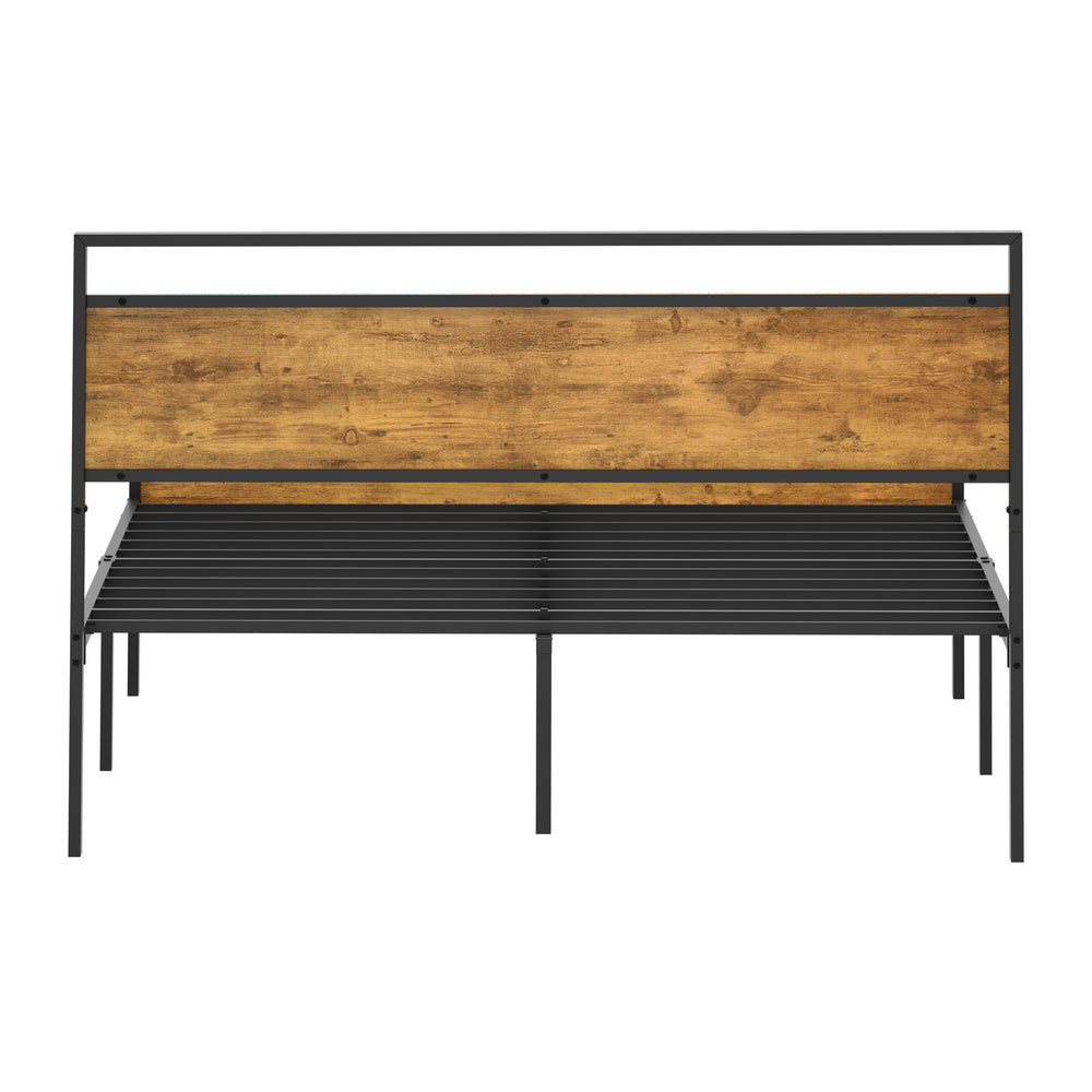 Aurelius Rustic Metal and Wood Bed | Strong Steel Support Platform Bed Frame