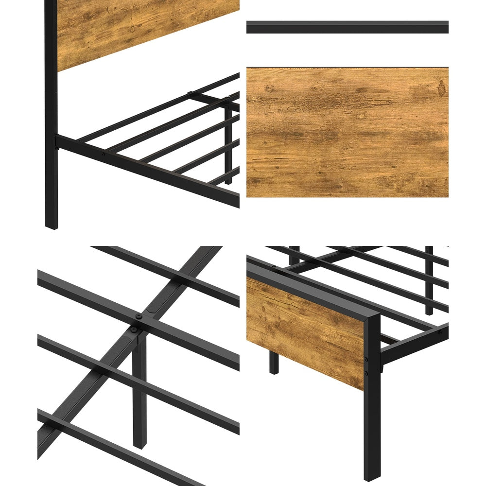 Aurelius Rustic Metal and Wood Bed | Strong Steel Support Platform Bed Frame