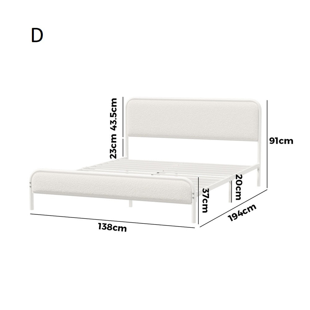 Aliana Beige Boucle Fabric Metal Bed | Durable Modern Minimalist Metal Bed Frame