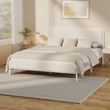 Aliana Beige Boucle Fabric Metal Bed | Durable Modern Minimalist Metal Bed Frame