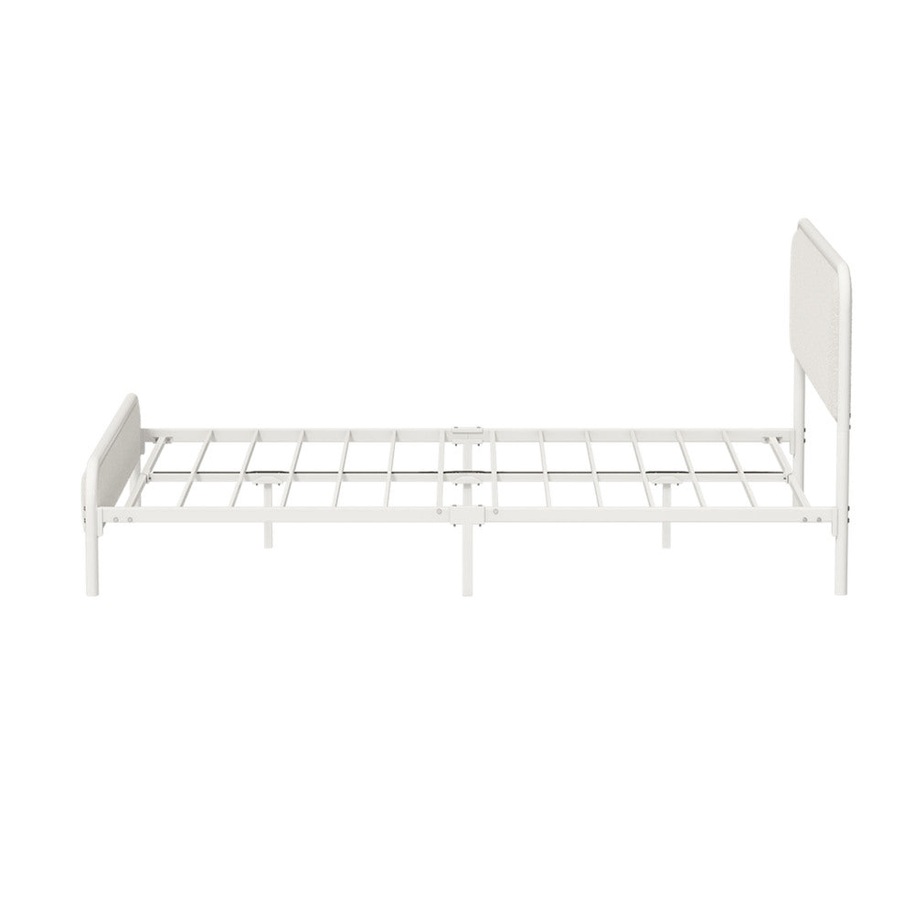 Aliana Beige Boucle Fabric Metal Bed | Durable Modern Minimalist Metal Bed Frame