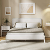 Aliana Beige Boucle Fabric Metal Bed | Durable Modern Minimalist Metal Bed Frame