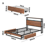 Pazzi Wood Metal LED Lights Storage Bed | Multi Functional Storage LED and USB Bed Frame