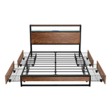 Pazzi Wood Metal LED Lights Storage Bed | Multi Functional Storage LED and USB Bed Frame