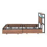 Pazzi Wood Metal LED Lights Storage Bed | Multi Functional Storage LED and USB Bed Frame