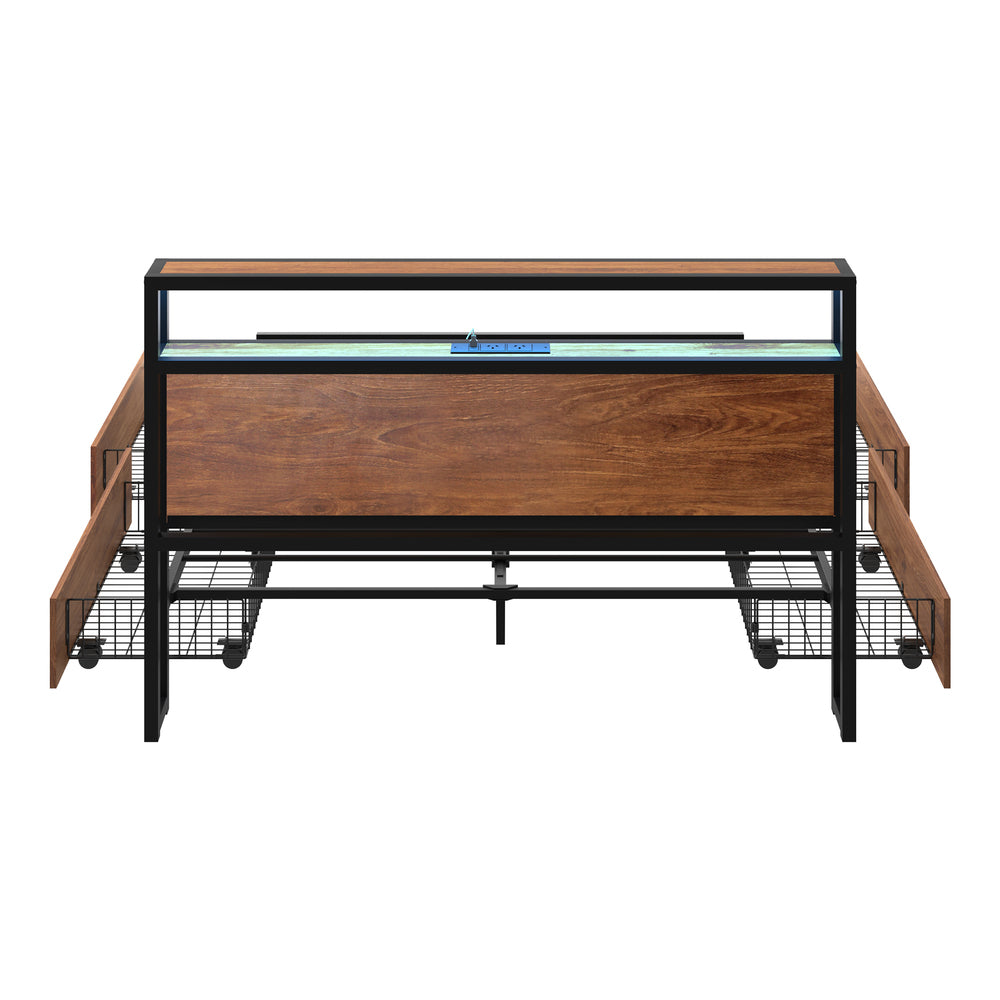 Pazzi Wood Metal LED Lights Storage Bed | Multi Functional Storage LED and USB Bed Frame