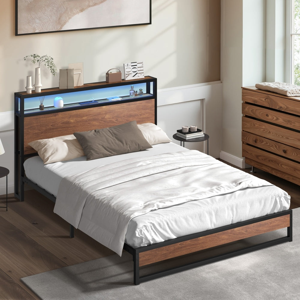 Pazzi Wood Metal LED Lights Storage Bed | Multi Functional Storage LED and USB Bed Frame