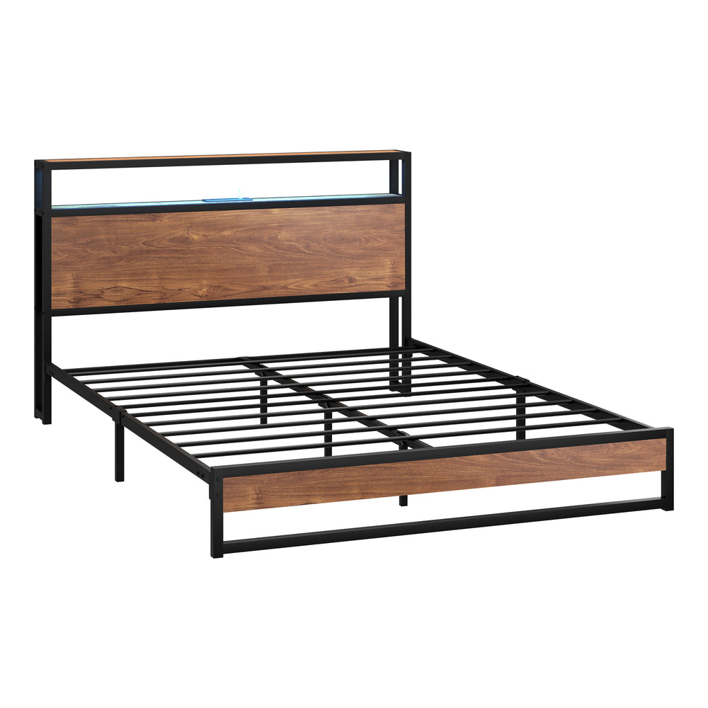 Pazzi Wood Metal LED Lights Storage Bed | Multi Functional Storage LED and USB Bed Frame