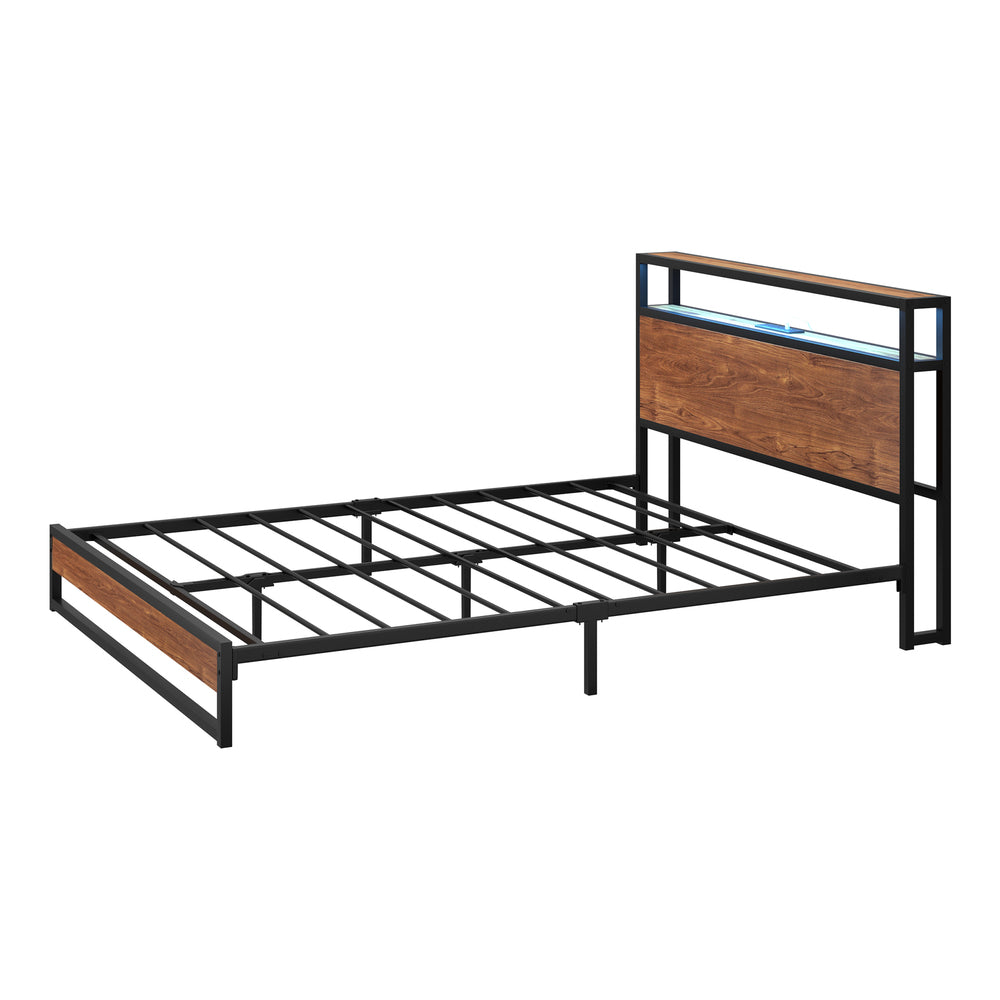 Pazzi Wood Metal LED Lights Storage Bed | Multi Functional Storage LED and USB Bed Frame