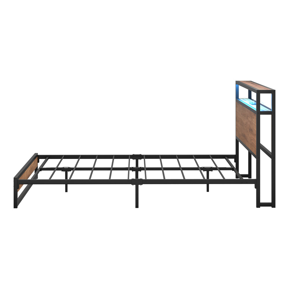Pazzi Wood Metal LED Lights Storage Bed | Multi Functional Storage LED and USB Bed Frame