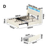 Amaro Beige LED Storage Bed with USB Charging | Fabric Headboard Storage LED Lights Bed Frame