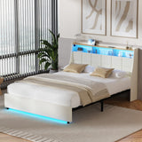 Amaro Beige LED Storage Bed with USB Charging | Fabric Headboard Storage LED Lights Bed Frame