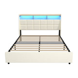 Amaro Beige LED Storage Bed with USB Charging | Fabric Headboard Storage LED Lights Bed Frame