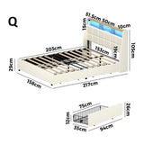 Amaro Beige LED Storage Bed with USB Charging | Fabric Headboard Storage LED Lights Bed Frame