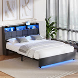 Amaro LED Storage Bed with USB Charging | Grey Fabric Headboard Storage LED Lights Bed Frame