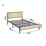 Aspen Retro Modern Rattan and Metal Bed Frame | Strong Metal Frame Bed with Rattan Headboard